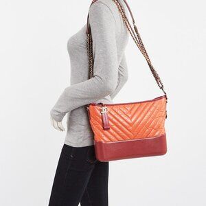Chanel Orange/Red Quilted Aged Calfskin Leather Medium Gabrielle Hobo Bag